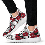 Red Peony Skull Pattern Print Mesh Knit Shoes GearFrost