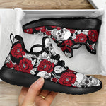 Red Peony Skull Pattern Print Mesh Knit Shoes GearFrost