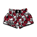 Red Peony Skull Pattern Print Muay Thai Boxing Shorts