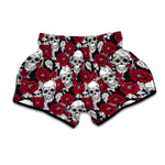Red Peony Skull Pattern Print Muay Thai Boxing Shorts
