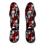 Red Peony Skull Pattern Print Muay Thai Shin Guard