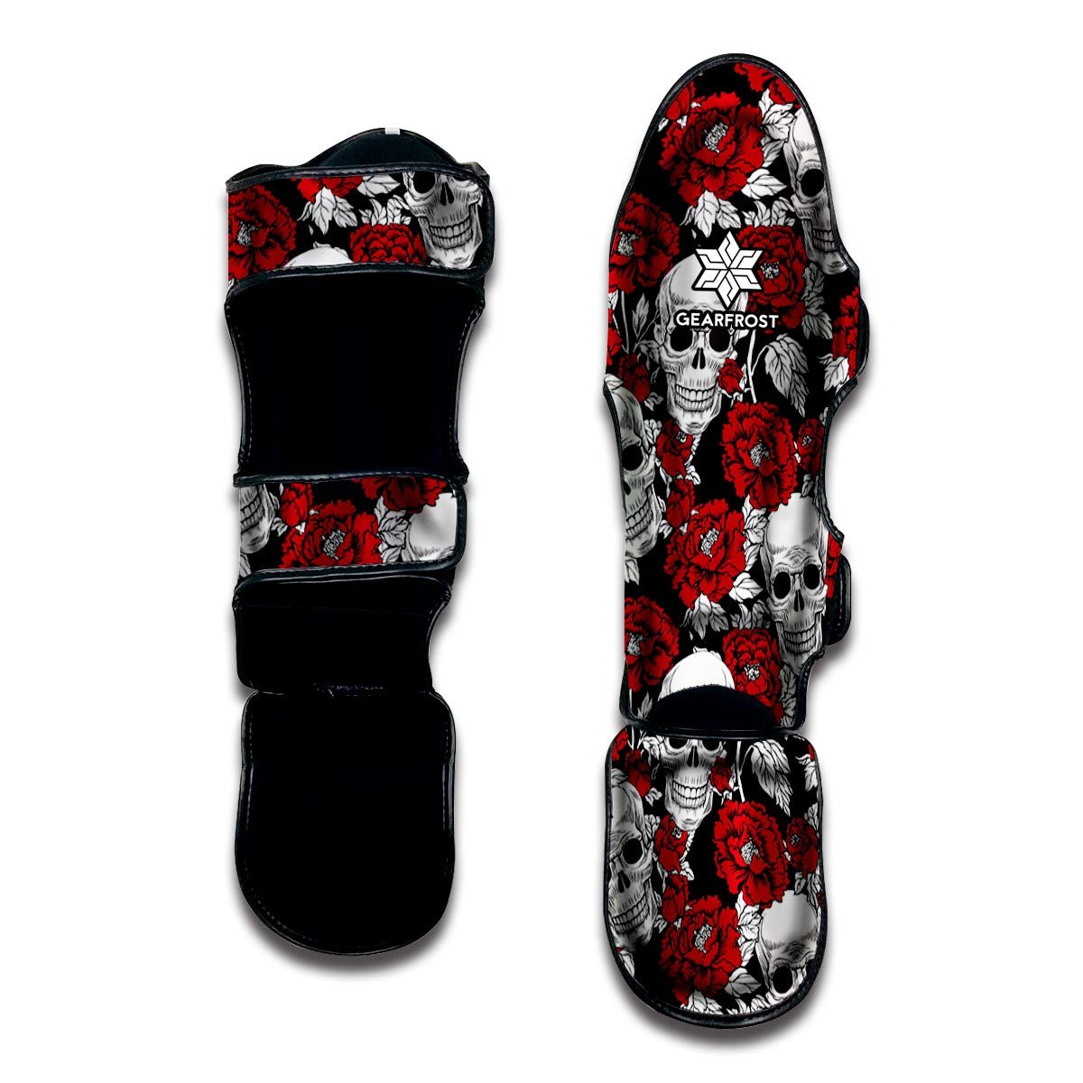 Red Peony Skull Pattern Print Muay Thai Shin Guard