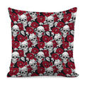Red Peony Skull Pattern Print Pillow Cover