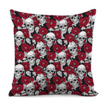 Red Peony Skull Pattern Print Pillow Cover
