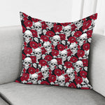Red Peony Skull Pattern Print Pillow Cover