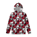 Red Peony Skull Pattern Print Pullover Hoodie