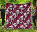 Red Peony Skull Pattern Print Quilt