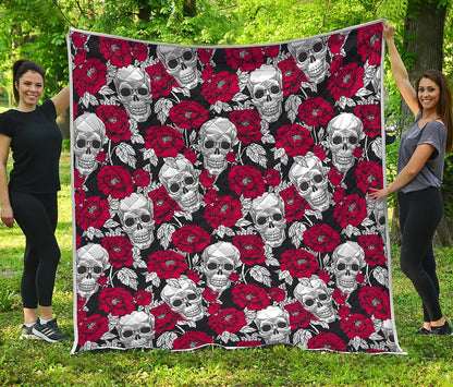 Red Peony Skull Pattern Print Quilt