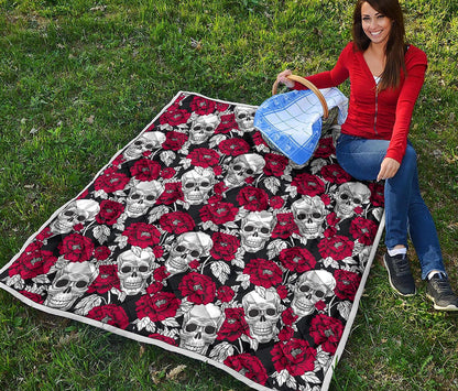 Red Peony Skull Pattern Print Quilt
