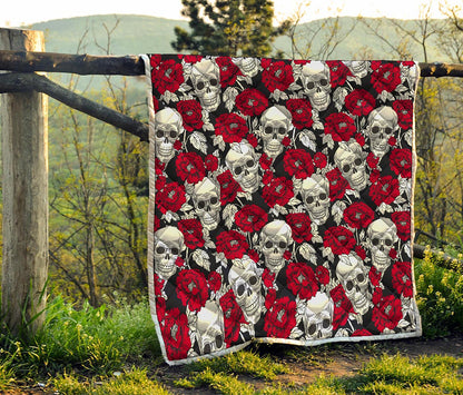Red Peony Skull Pattern Print Quilt