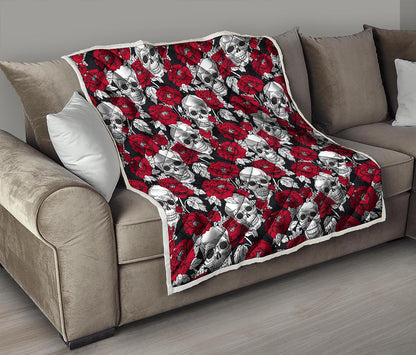 Red Peony Skull Pattern Print Quilt