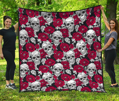 Red Peony Skull Pattern Print Quilt