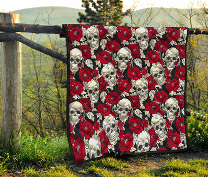 Red Peony Skull Pattern Print Quilt