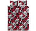 Red Peony Skull Pattern Print Quilt Bed Set