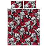 Red Peony Skull Pattern Print Quilt Bed Set