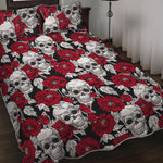 Red Peony Skull Pattern Print Quilt Bed Set