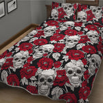 Red Peony Skull Pattern Print Quilt Bed Set