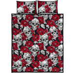 Red Peony Skull Pattern Print Quilt Bed Set