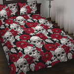 Red Peony Skull Pattern Print Quilt Bed Set
