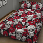 Red Peony Skull Pattern Print Quilt Bed Set