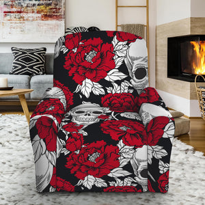 Red Peony Skull Pattern Print Recliner Slipcover