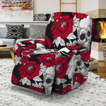 Red Peony Skull Pattern Print Recliner Slipcover