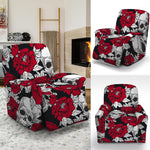 Red Peony Skull Pattern Print Recliner Slipcover