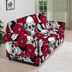 Red Peony Skull Pattern Print Sofa Cover