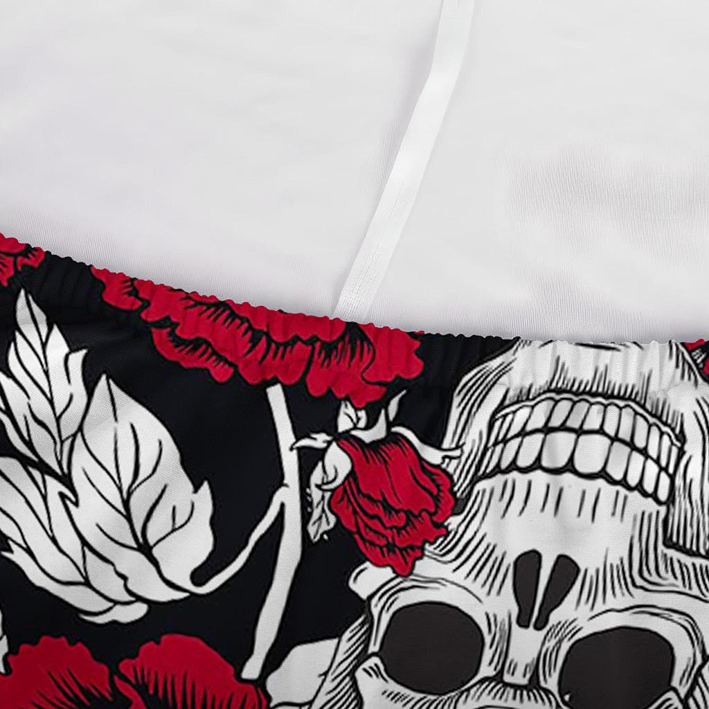 Red Peony Skull Pattern Print Sofa Cover