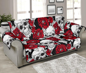 Red Peony Skull Pattern Print Sofa Protector