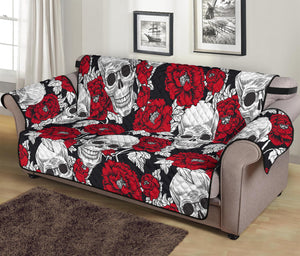 Red Peony Skull Pattern Print Sofa Protector