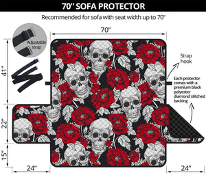 Red Peony Skull Pattern Print Sofa Protector