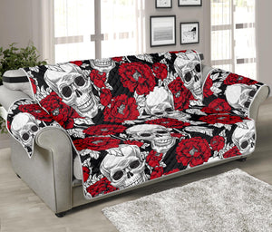 Red Peony Skull Pattern Print Sofa Protector