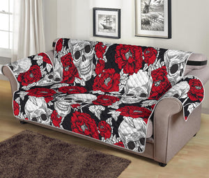 Red Peony Skull Pattern Print Sofa Protector