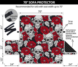 Red Peony Skull Pattern Print Sofa Protector