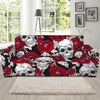 Red Peony Skull Pattern Print Sofa Slipcover