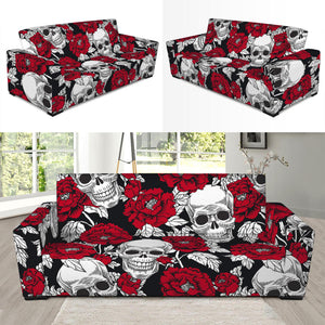 Red Peony Skull Pattern Print Sofa Slipcover