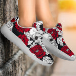 Red Peony Skull Pattern Print Sport Shoes GearFrost