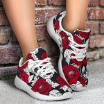 Red Peony Skull Pattern Print Sport Shoes GearFrost