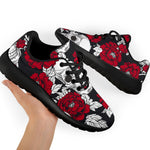 Red Peony Skull Pattern Print Sport Shoes GearFrost