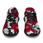 Red Peony Skull Pattern Print Sport Shoes GearFrost