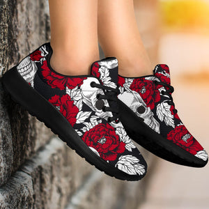 Red Peony Skull Pattern Print Sport Shoes GearFrost