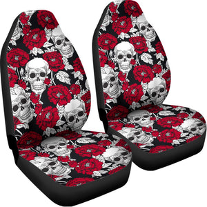 Red Peony Skull Pattern Print Universal Fit Car Seat Covers