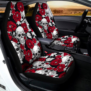 Red Peony Skull Pattern Print Universal Fit Car Seat Covers