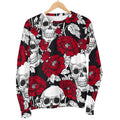 Red Peony Skull Pattern Print Women's Crewneck Sweatshirt