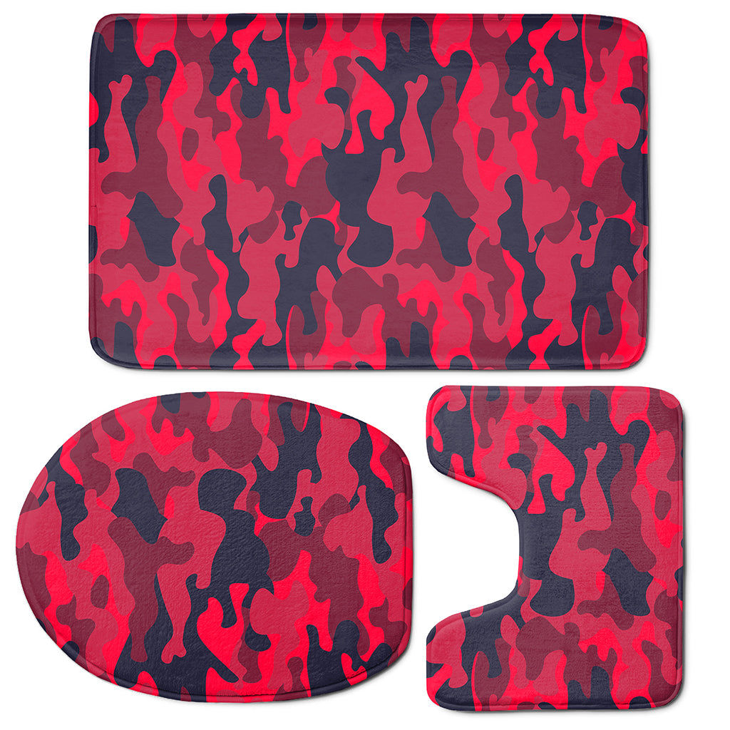 Red Pink And Black Camouflage Print 3 Piece Bath Mat Set