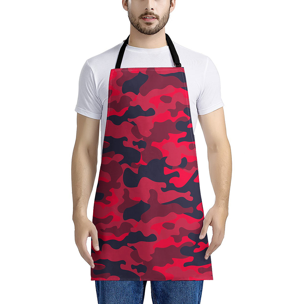 Red Pink And Black Camouflage Print Apron