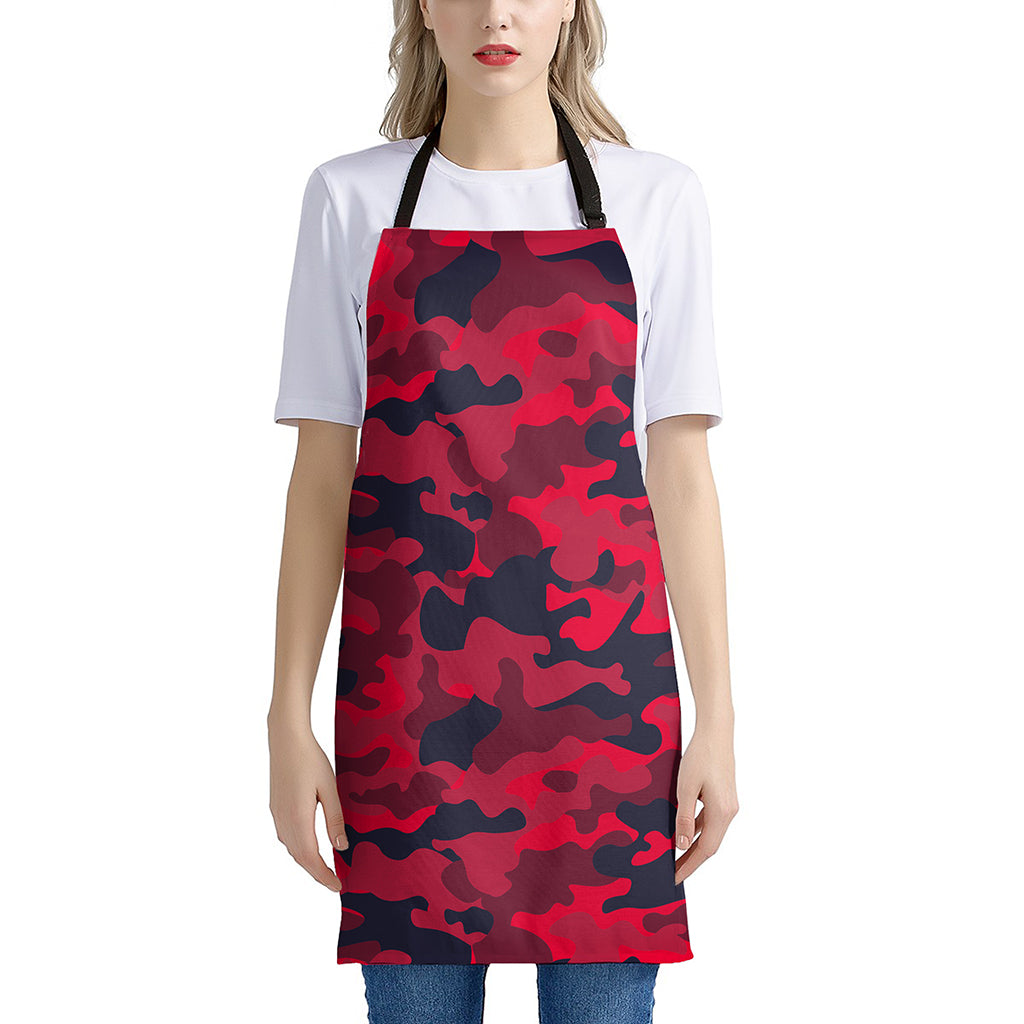 Red Pink And Black Camouflage Print Apron