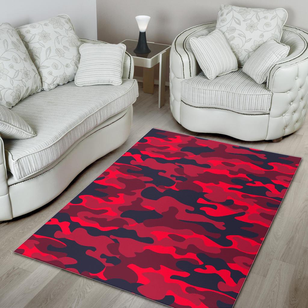 Red Pink And Black Camouflage Print Area Rug GearFrost