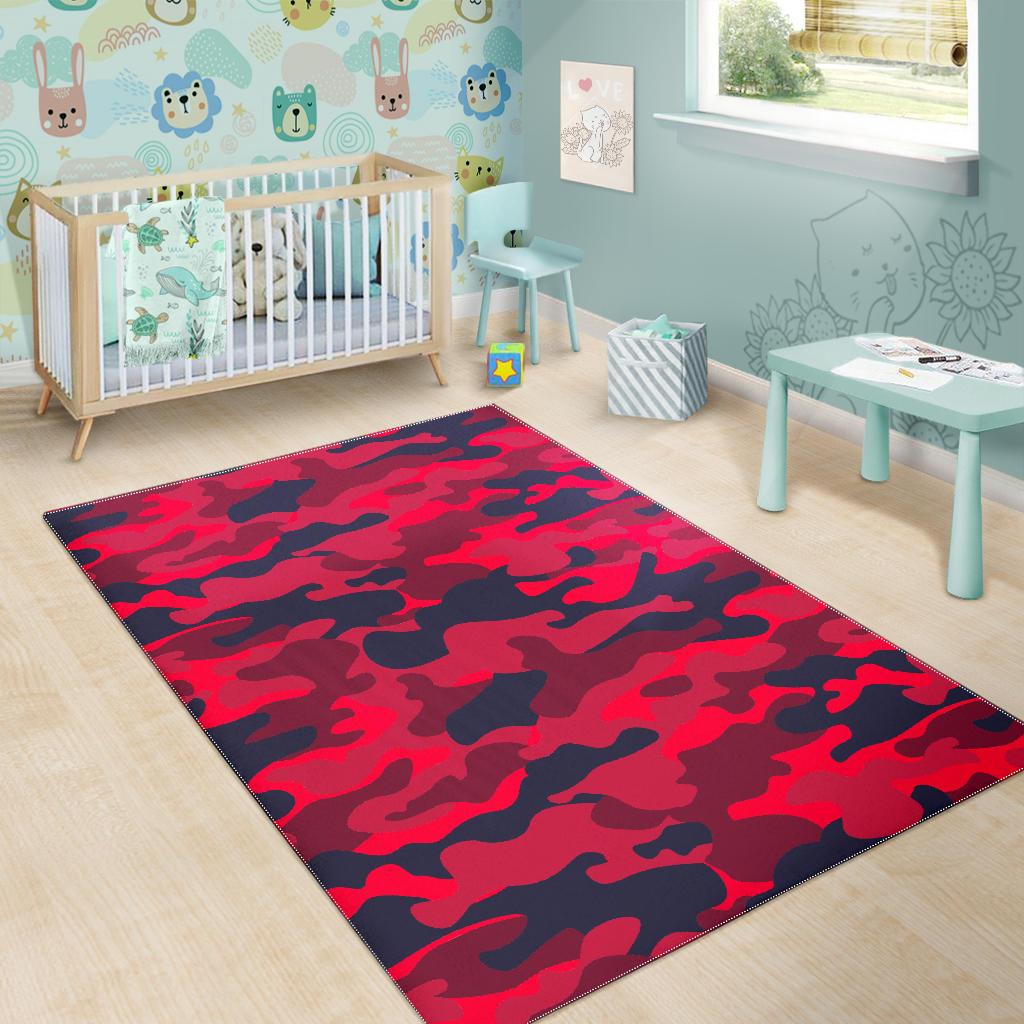 Red Pink And Black Camouflage Print Area Rug GearFrost